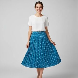 Vintage Leslie Fay Petites Women's Secretary Dress Teal Blue White Polka Dot 10